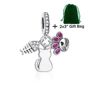 Cat Lover Dangle Charm | 925 Silver | Brand New